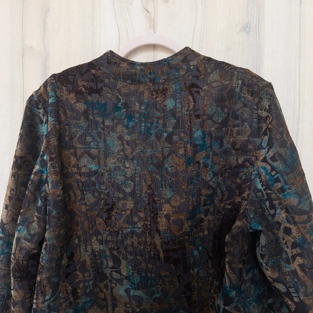 VTG Coldwater Creek Womens Blazer Jacket L‎ Brown Abstract Tapestry Art To Wear